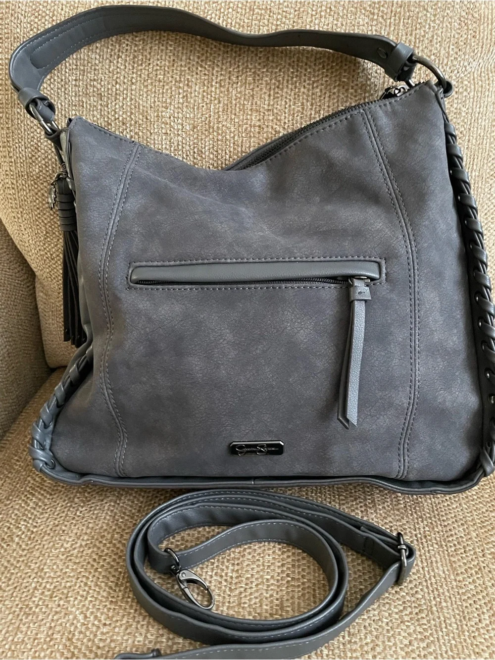 Gray Tassel Hobo Shoulder/Cross Body Bag - Women